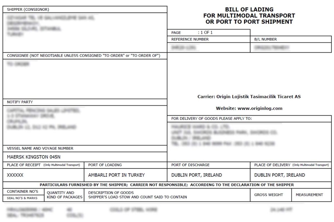 Konşimentonun Bölümleri - 1. Kısım